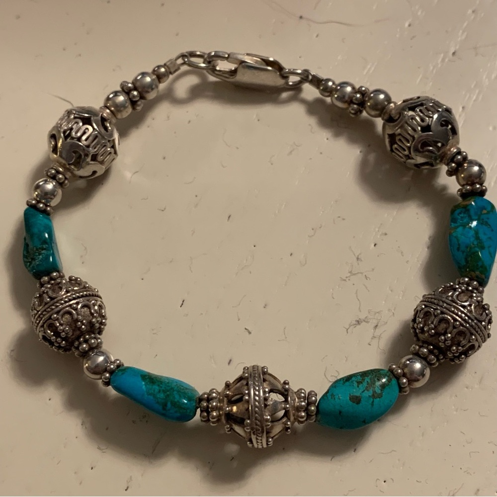 Turquoise and 925 Silver Beaded Bracelet